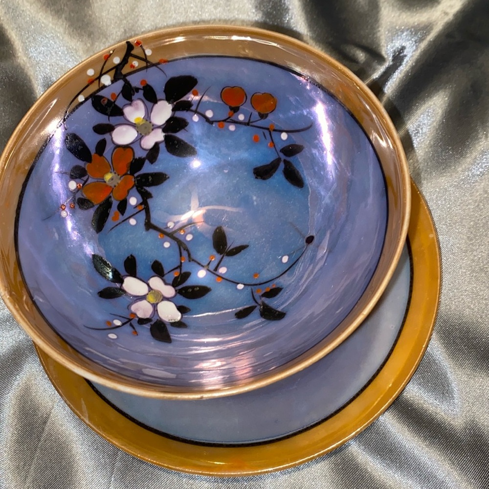 Attached cup & saucer, accent piece, cherry blossom, motif, unique, accent piece